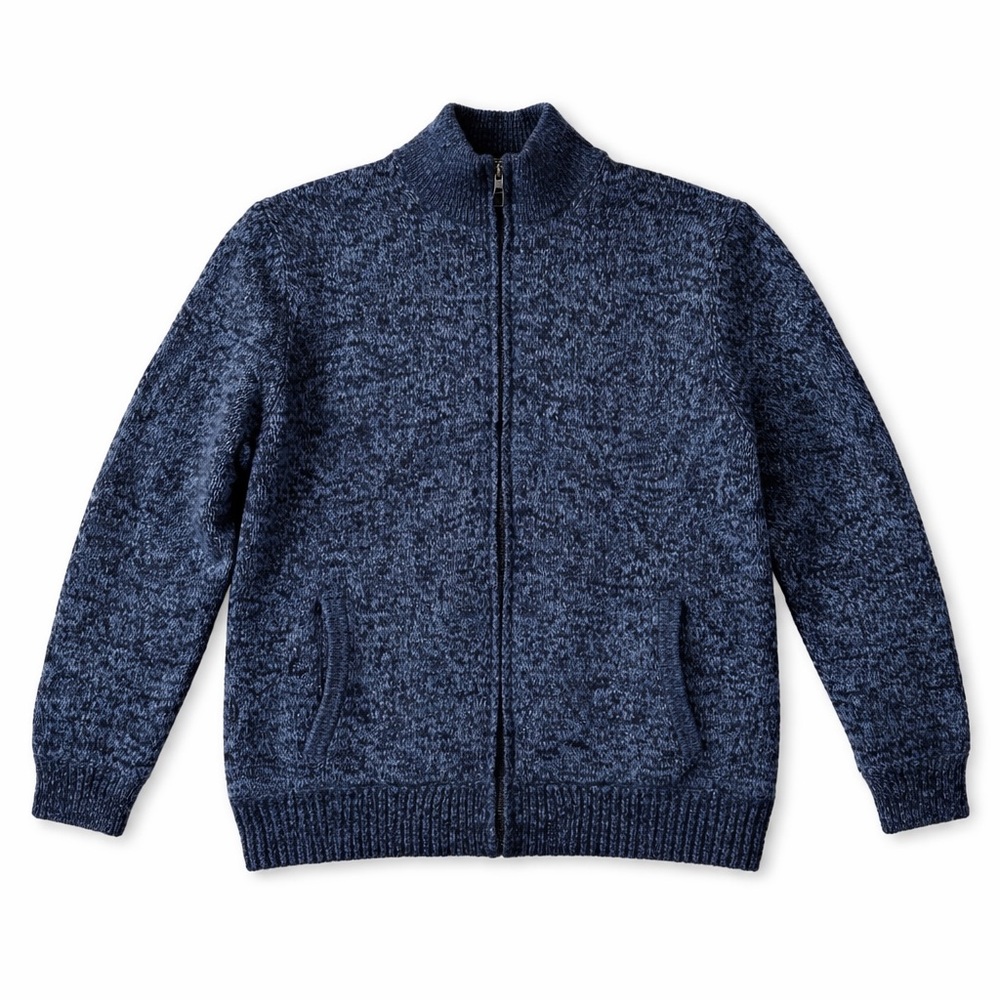 L.L. Bean Lambswool Cardigan Plaid Lined Full Zip Heathered Blue Size Large